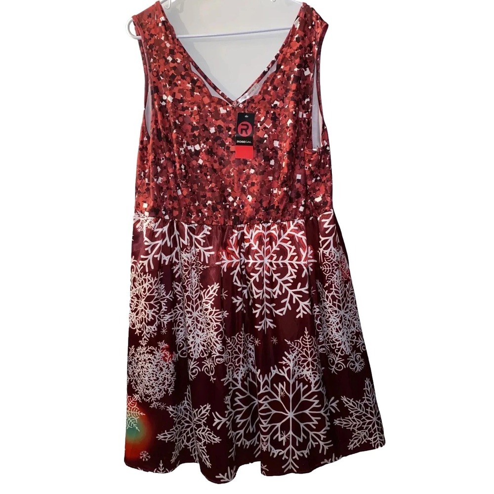 Holiday Dress Sleeveless Satin Snowflakes Winter Red Party Festive Sz 3X NWT